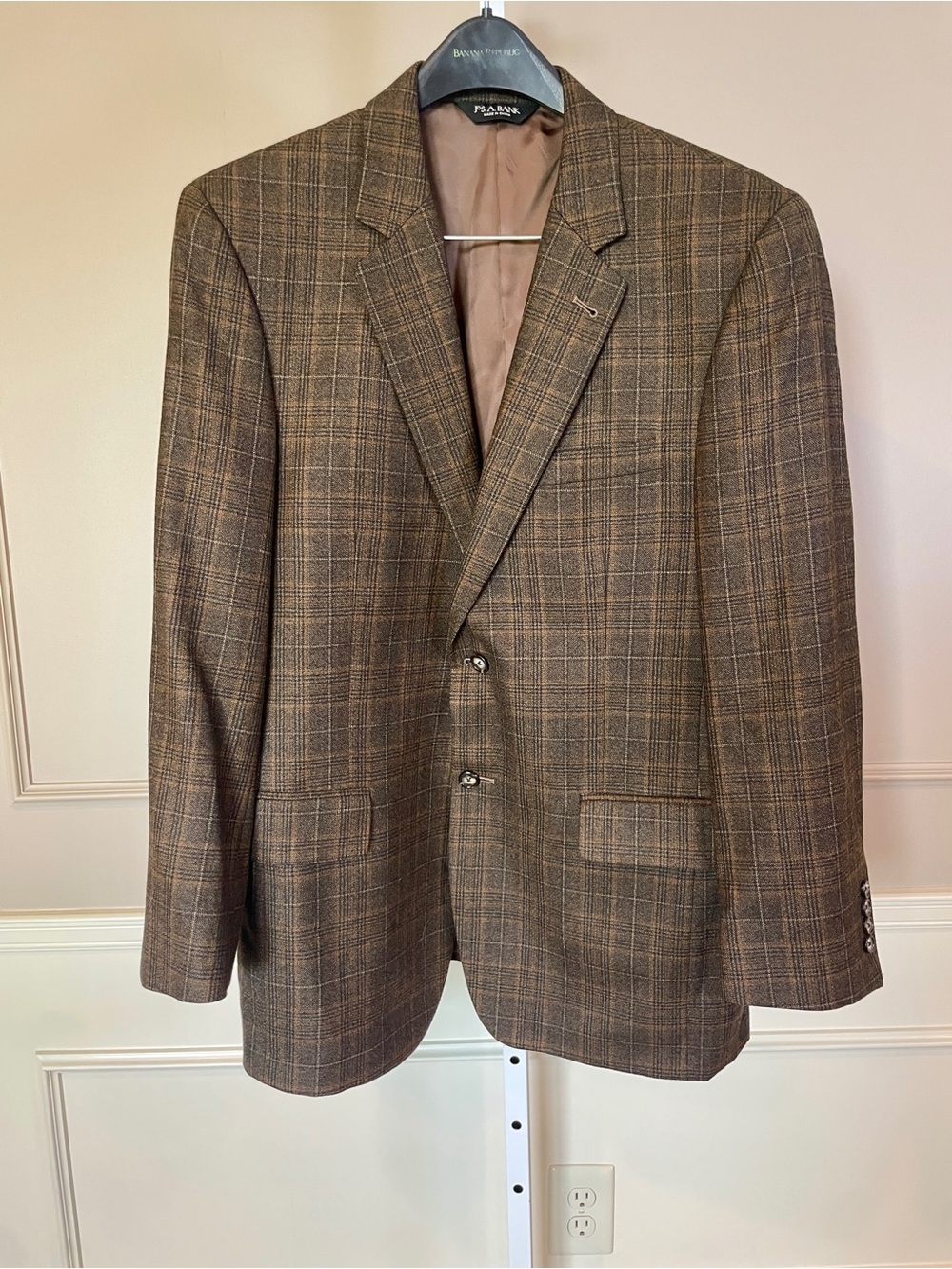 Jos. A. Bank Wool Blazer Windowpane Plaid Brown Black 42R